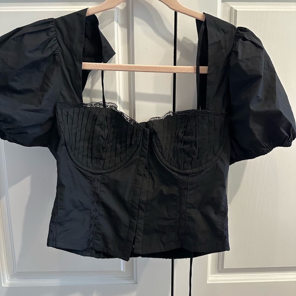 ASTR the Label black corset puff sleeve top